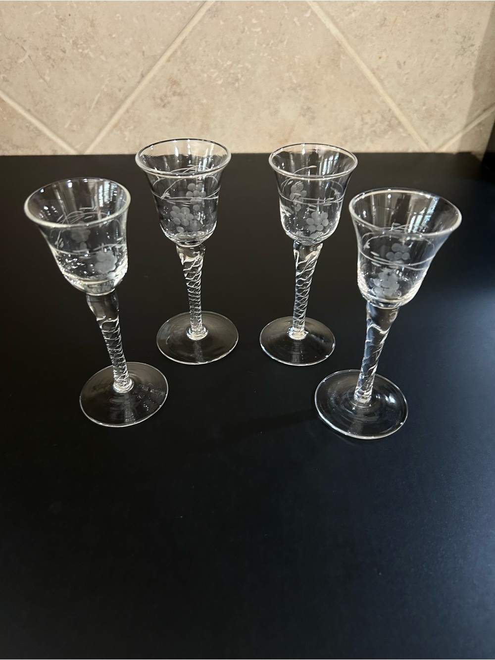 Set of 4 Vintage Twist-Stem Clear Liqueur Glasses